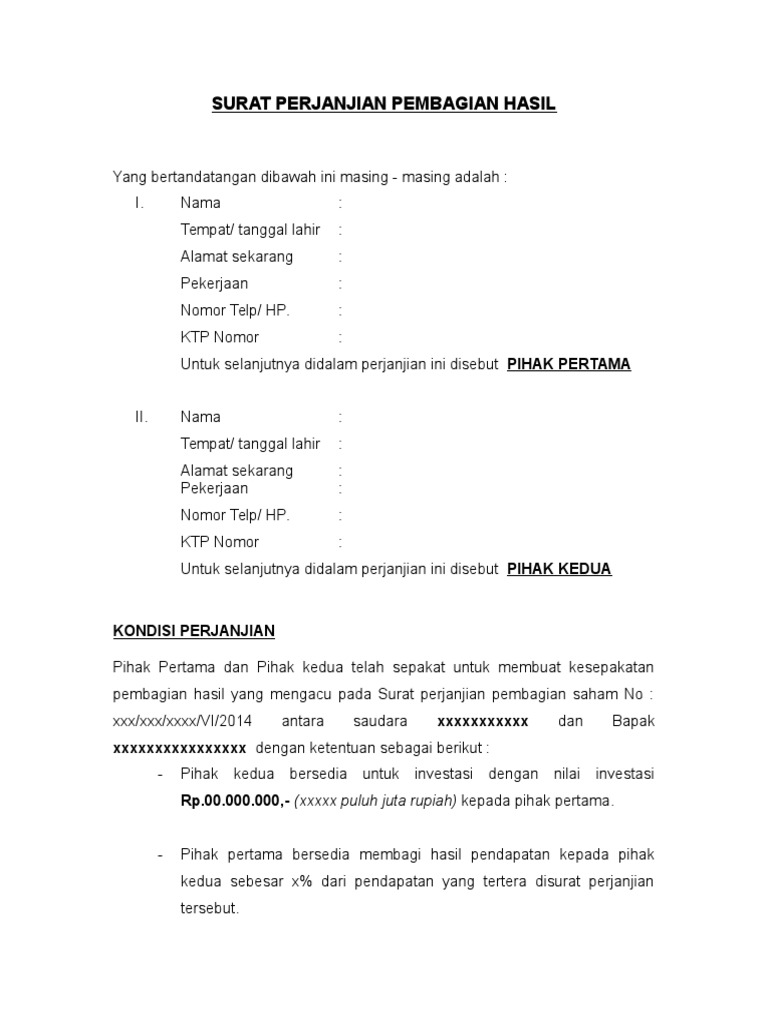 Detail Contoh Surat Perjanjian Bagi Hasil Nomer 10