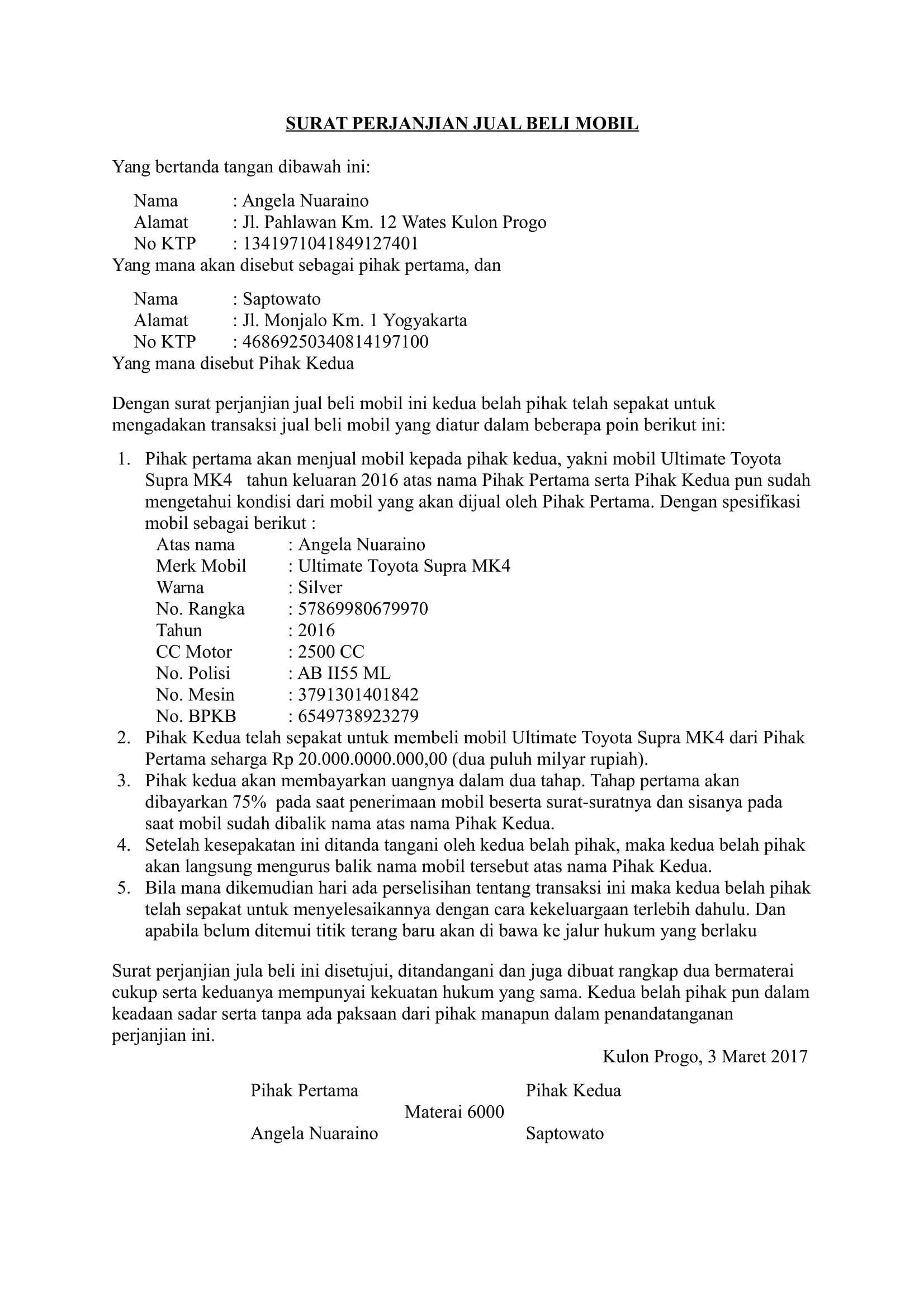 Detail Contoh Surat Perjanjian Bermaterai Nomer 16