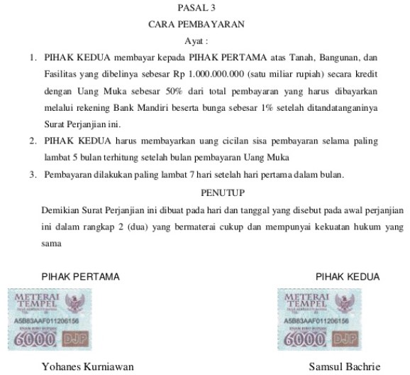 Detail Contoh Surat Perjanjian Bermaterai Nomer 28