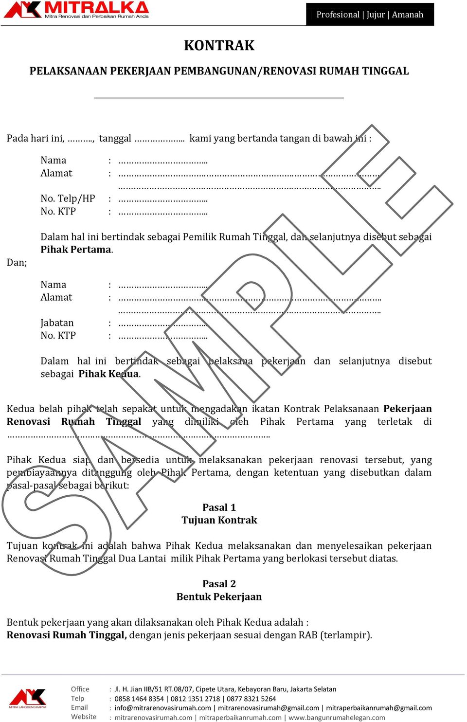 Detail Contoh Surat Perjanjian Borongan Bangun Rumah Nomer 22