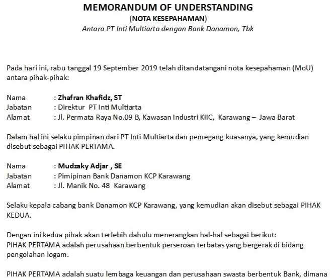 Detail Contoh Surat Perjanjian Dalam Bahasa Inggris Nomer 2