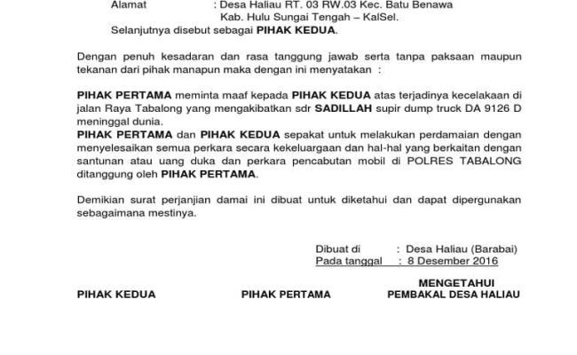 Detail Contoh Surat Perjanjian Damai Kecelakaan Nomer 44