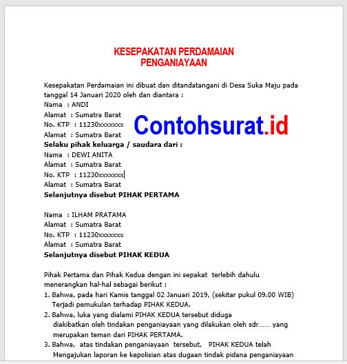 Detail Contoh Surat Perjanjian Damai Perkelahian Nomer 38