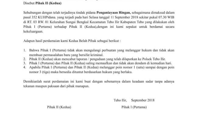 Detail Contoh Surat Perjanjian Damai Perkelahian Nomer 39