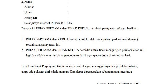 Detail Contoh Surat Perjanjian Damai Perkelahian Nomer 9