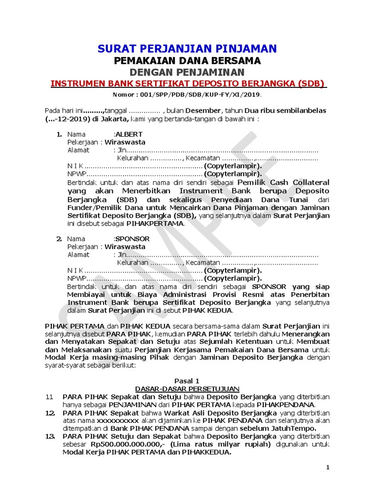 Contoh Surat Perjanjian Deposito Berjangka - KibrisPDR