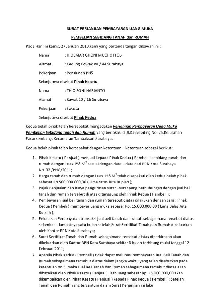 Detail Contoh Surat Perjanjian Dp Rumah Nomer 11