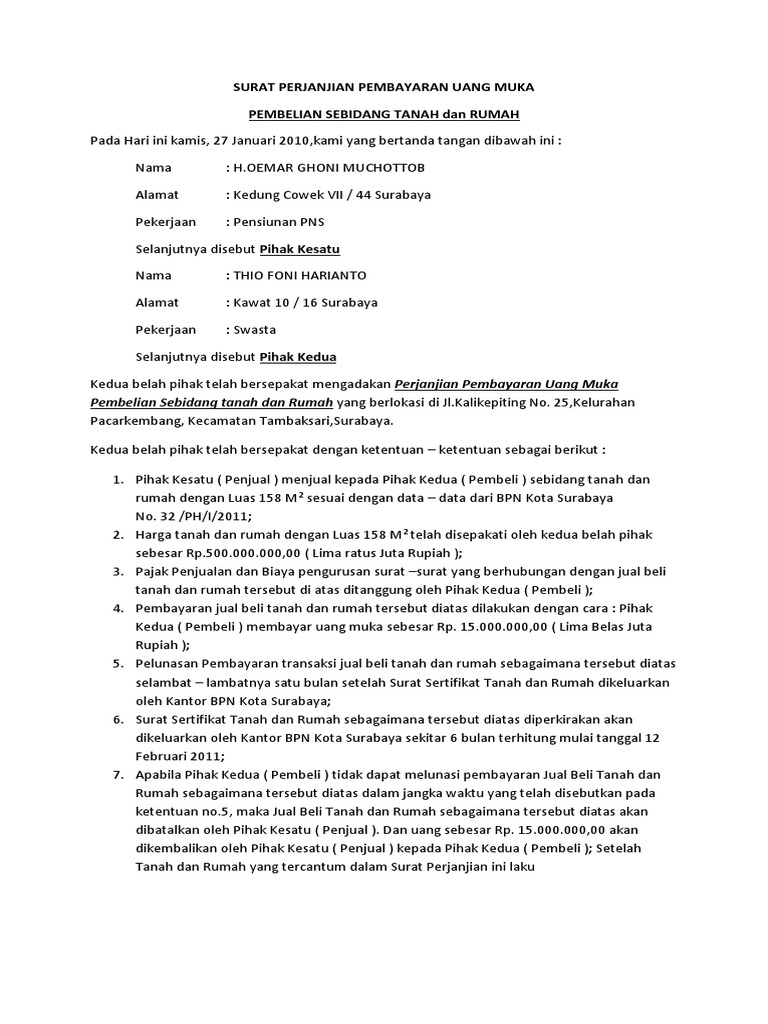 Detail Contoh Surat Perjanjian Dp Rumah Nomer 48