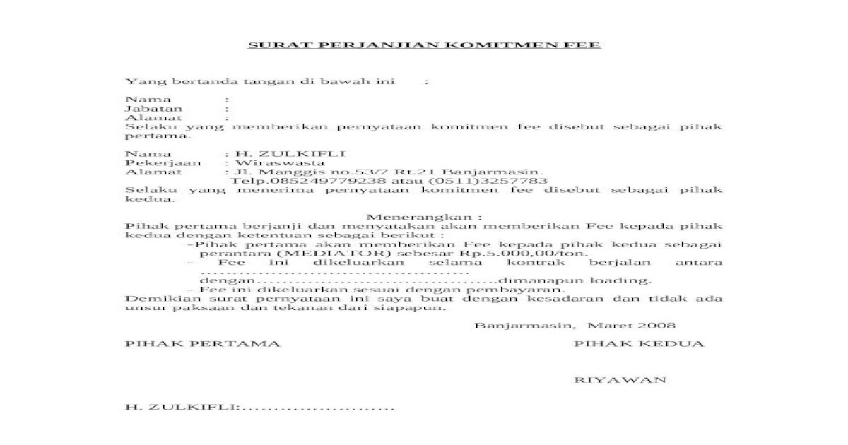 Detail Contoh Surat Perjanjian Fee Mediator Nomer 48