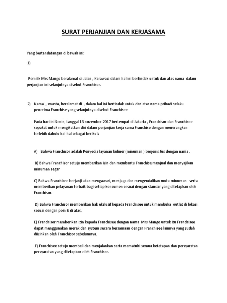 Detail Contoh Surat Perjanjian Franchise Nomer 12