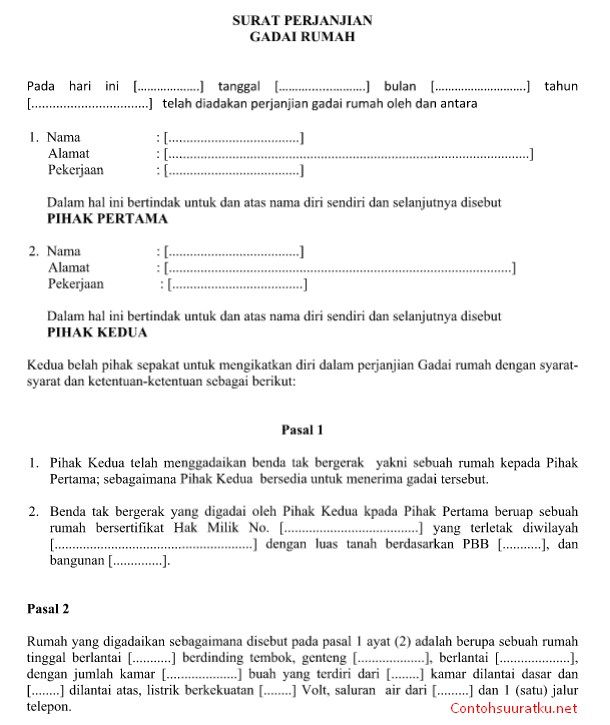 Detail Contoh Surat Perjanjian Gadai Nomer 24