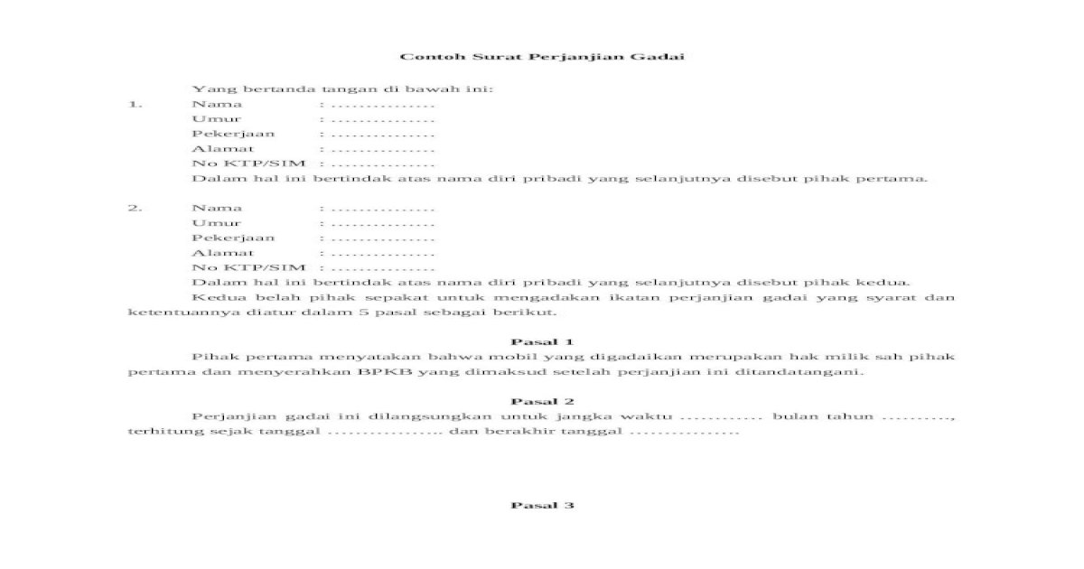 Detail Contoh Surat Perjanjian Gadai Nomer 51