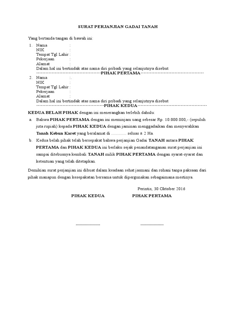 Detail Contoh Surat Perjanjian Gadai Tanah Nomer 12