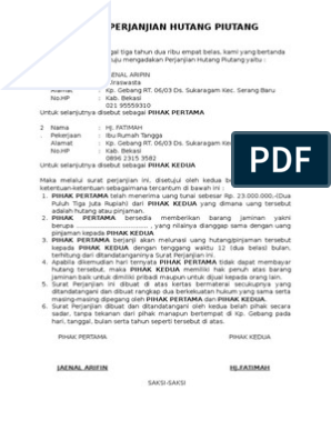 Detail Contoh Surat Perjanjian Hutang Nomer 36