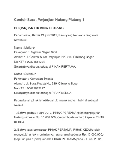 Detail Contoh Surat Perjanjian Hutang Piutang Nomer 32