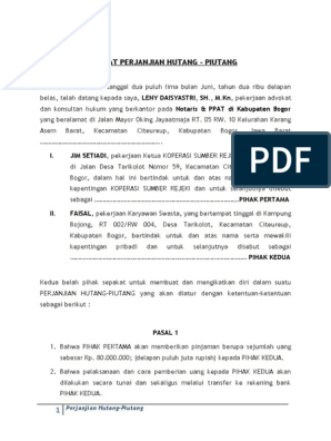 Detail Contoh Surat Perjanjian Hutang Piutang Di Notaris Nomer 38