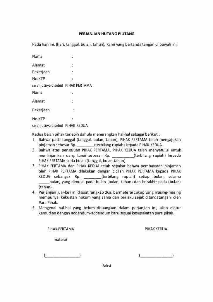 Detail Contoh Surat Perjanjian Hutang Piutang Diatas Materai Nomer 10