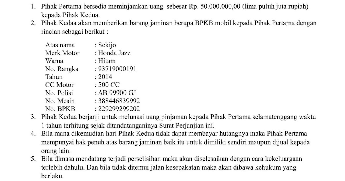 Detail Contoh Surat Perjanjian Hutang Piutang Doc Nomer 30