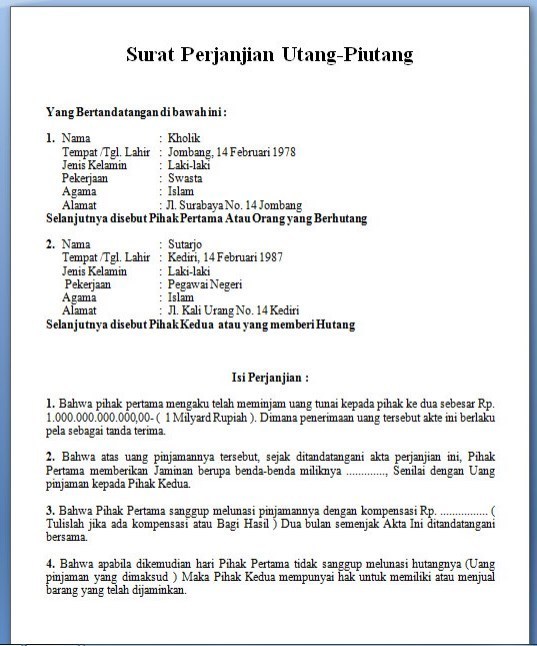 Detail Contoh Surat Perjanjian Hutang Piutang Uang Tanpa Jaminan Nomer 22