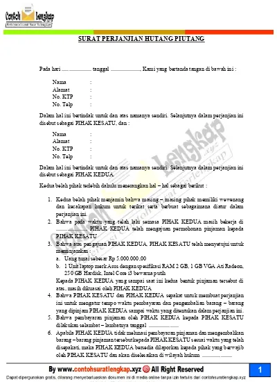 Detail Contoh Surat Perjanjian Hutang Piutang Uang Tanpa Jaminan Nomer 23