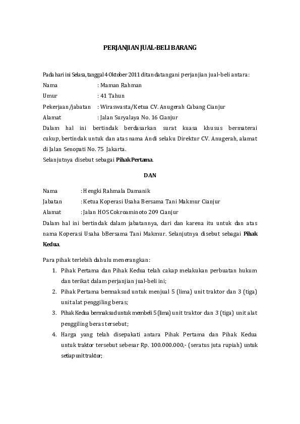 Detail Contoh Surat Perjanjian Jual Beli Barang Nomer 11