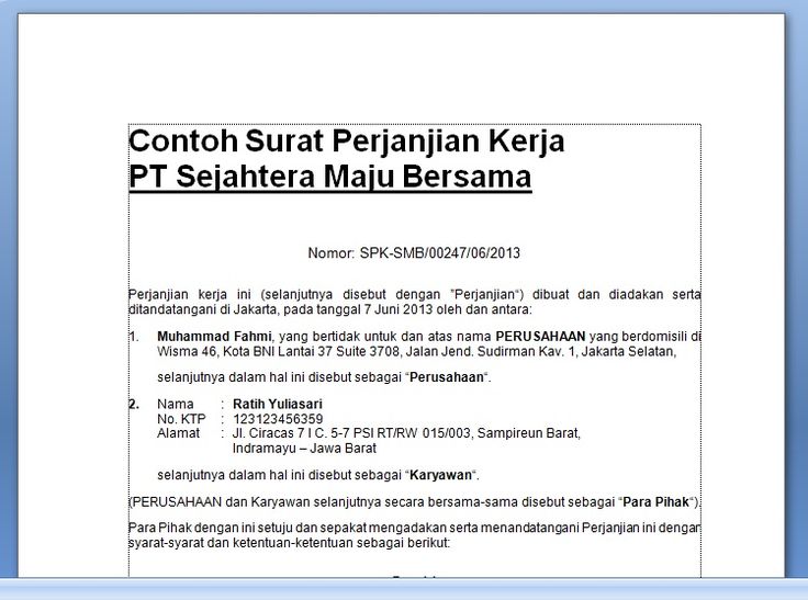 Detail Contoh Surat Perjanjian Karyawan Nomer 46