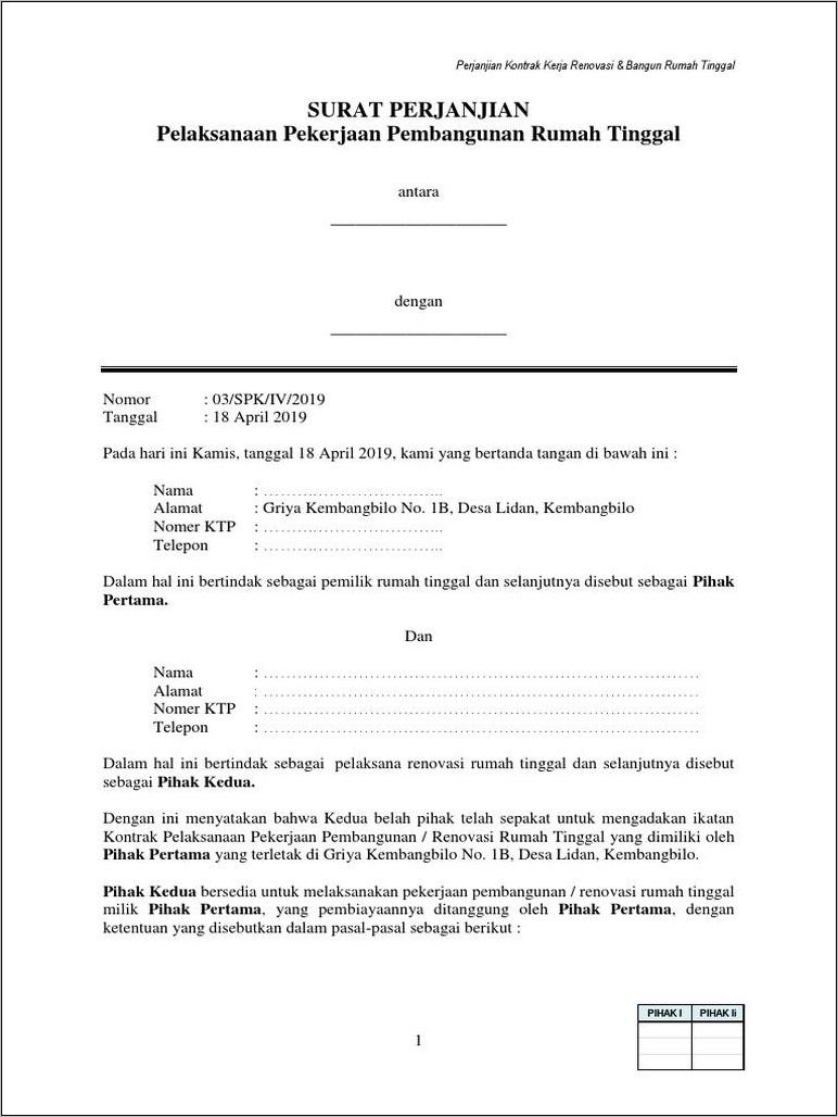 Detail Contoh Surat Perjanjian Kerja Borongan Bangunan Doc Nomer 13