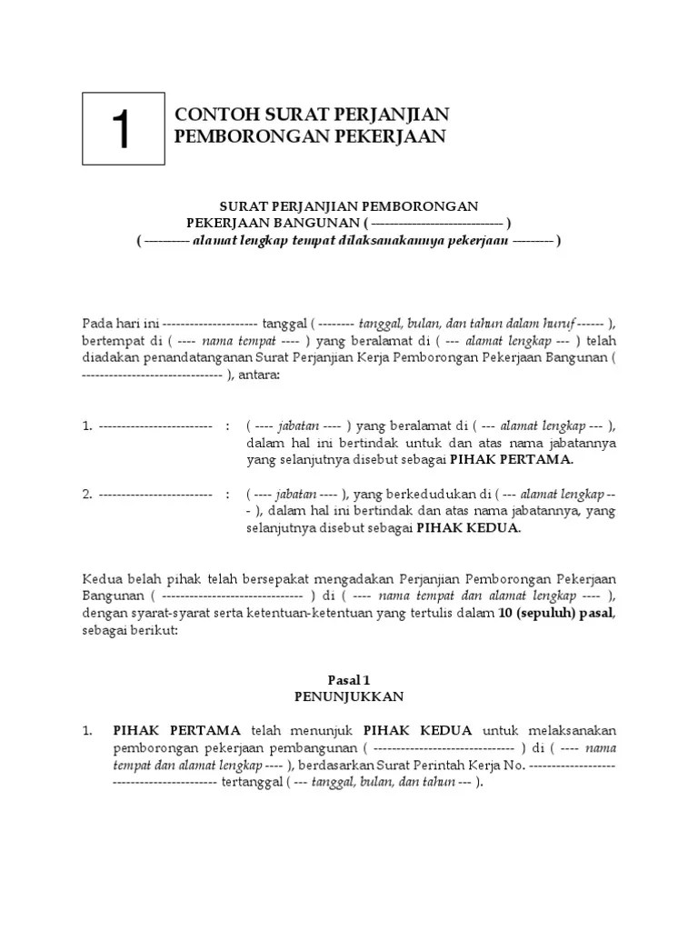 Detail Contoh Surat Perjanjian Kerja Borongan Bangunan Doc Nomer 20