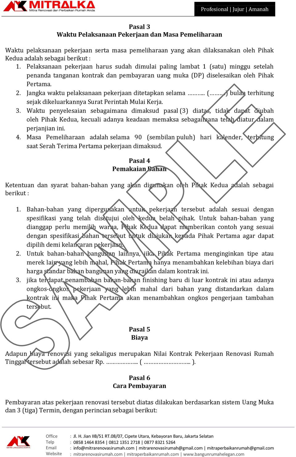 Detail Contoh Surat Perjanjian Kerja Borongan Bangunan Doc Nomer 49