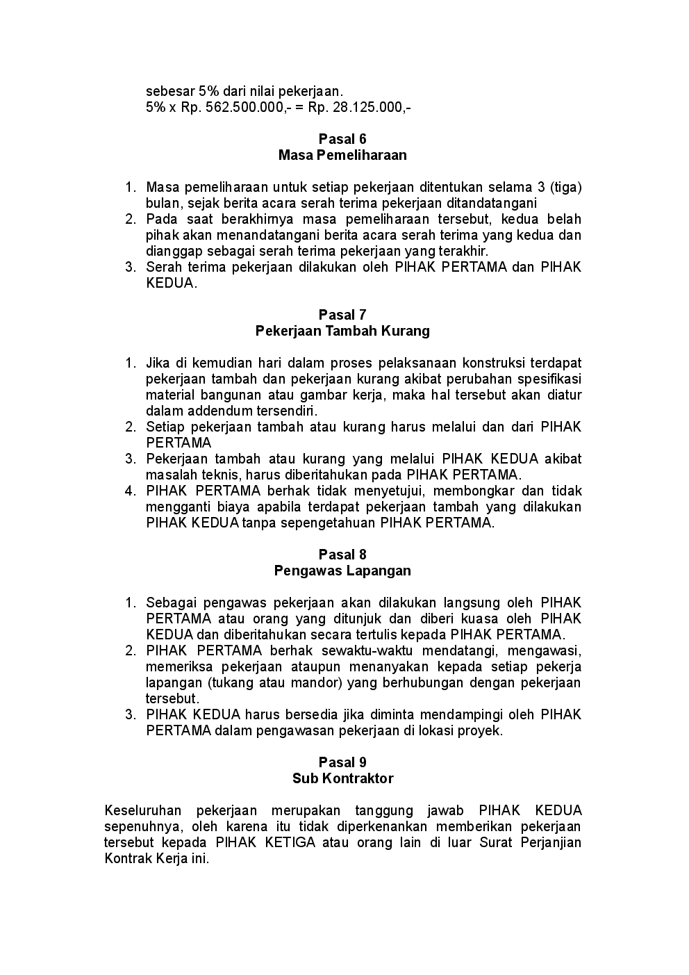 Detail Contoh Surat Perjanjian Kerja Borongan Sederhana Nomer 22