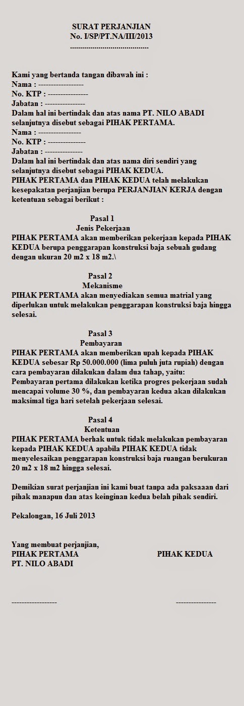 Detail Contoh Surat Perjanjian Kerja Borongan Sederhana Nomer 32