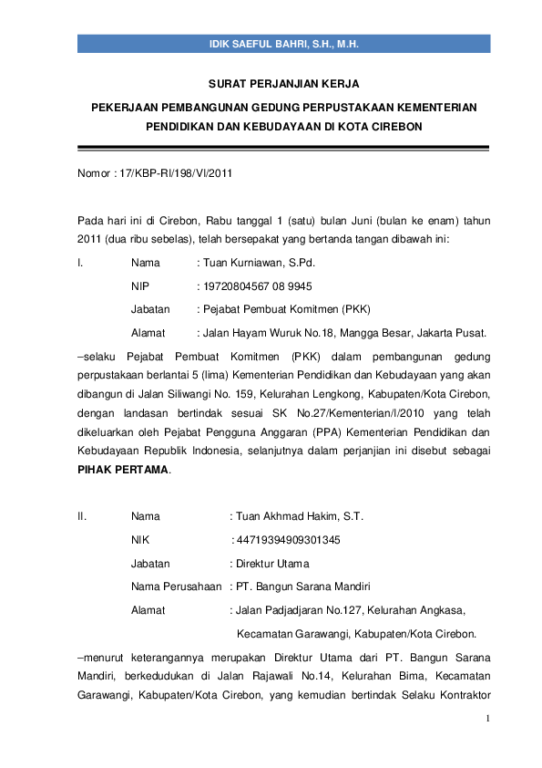 Detail Contoh Surat Perjanjian Kerja Borongan Sederhana Nomer 40