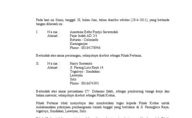 Detail Contoh Surat Perjanjian Kerja Borongan Sederhana Nomer 50