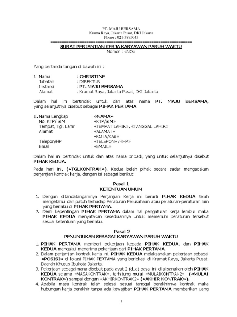 Detail Contoh Surat Perjanjian Kerja Office Boy Nomer 22