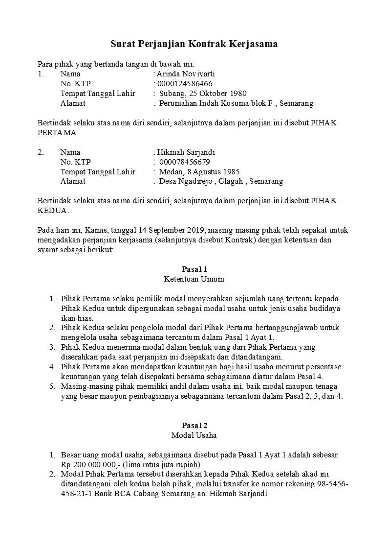 Detail Contoh Surat Perjanjian Kerja Sama Nomer 22