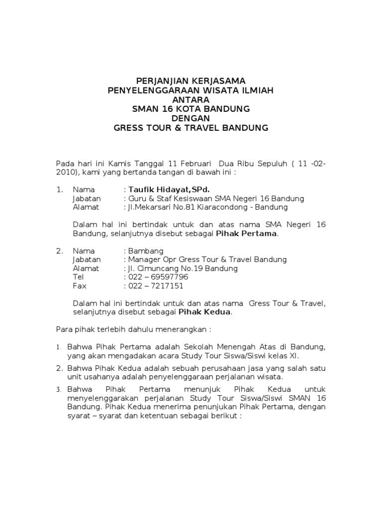 Detail Contoh Surat Perjanjian Kerjasama Hotel Dengan Perusahaan Nomer 6