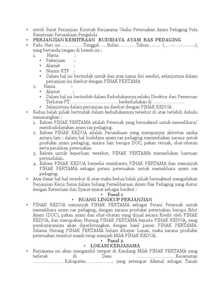 Detail Contoh Surat Perjanjian Kerjasama Kemitraan Usaha Nomer 42