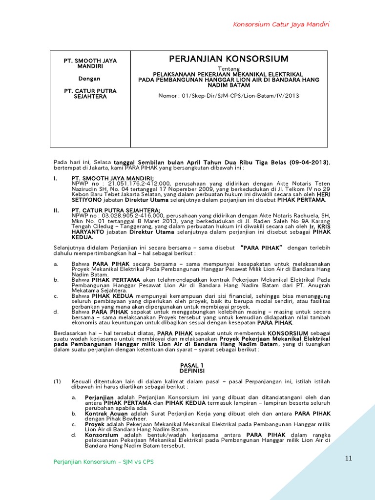 Detail Contoh Surat Perjanjian Kerjasama Konsorsium Nomer 2