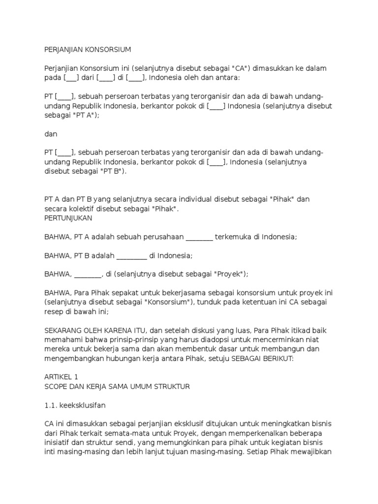 Detail Contoh Surat Perjanjian Kerjasama Konsorsium Nomer 7