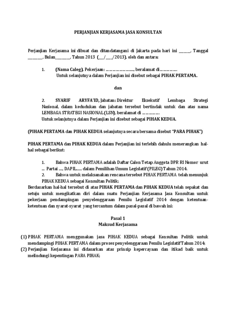 Contoh Surat Perjanjian Kerjasama Konsultan Keuangan - KibrisPDR