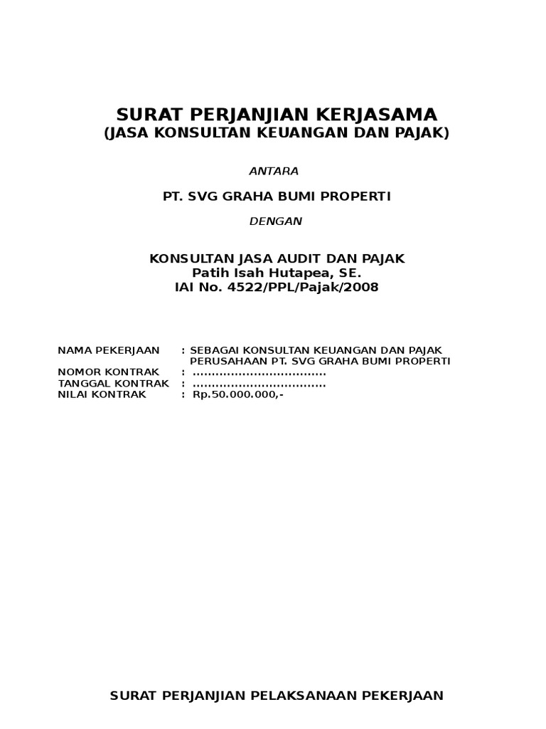 Detail Contoh Surat Perjanjian Kerjasama Konsultan Keuangan Nomer 2