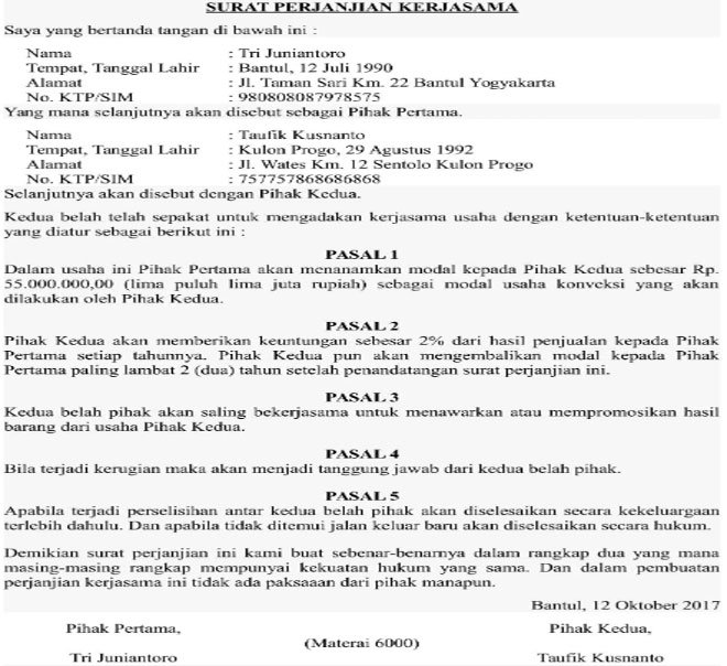 Detail Contoh Surat Perjanjian Kerjasama Pendanaan Proyek Nomer 10