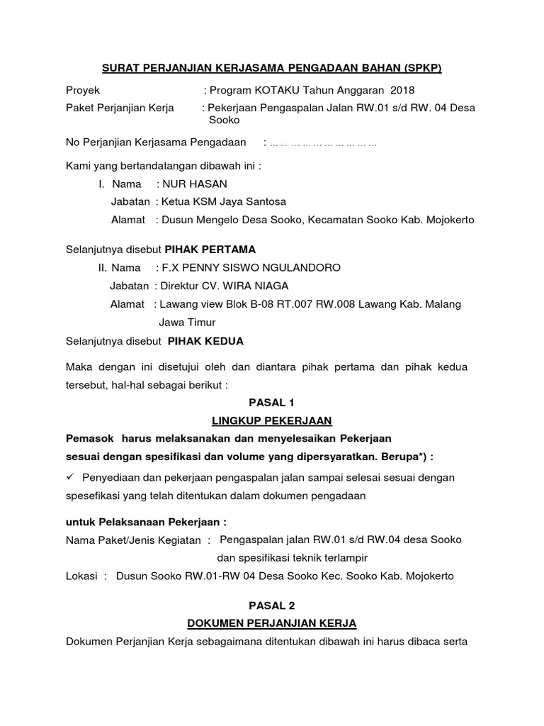 Detail Contoh Surat Perjanjian Kerjasama Proyek Nomer 12