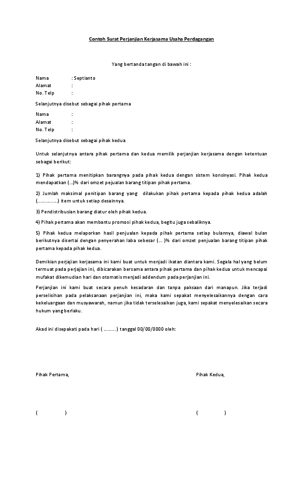 Detail Contoh Surat Perjanjian Kerjasama Rumah Makan Nomer 24
