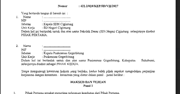 Detail Contoh Surat Perjanjian Kerjasama Sekolah Dengan Puskesmas Nomer 36