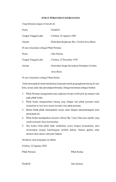 Detail Contoh Surat Perjanjian Kerjasama Usaha Nomer 18