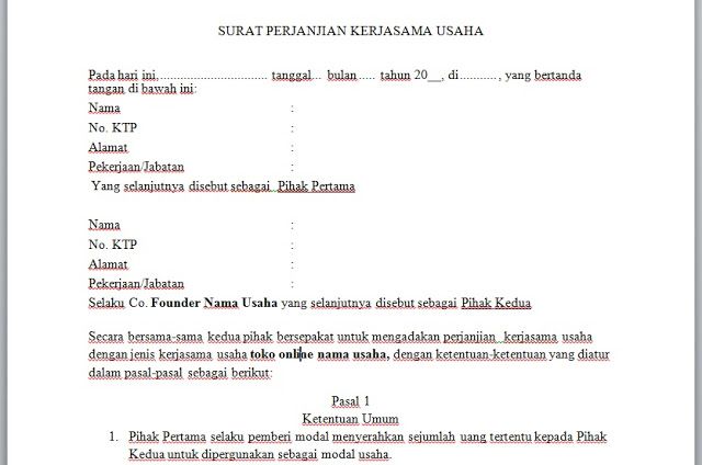 Detail Contoh Surat Perjanjian Kerjasama Usaha Perorangan Nomer 37