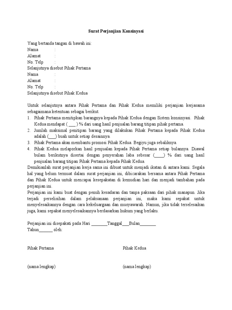 Contoh Surat Perjanjian Konsinyasi - 52+ Koleksi Gambar