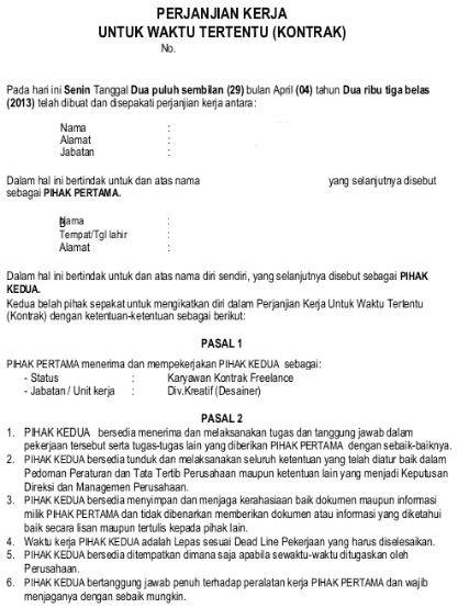 Detail Contoh Surat Perjanjian Kontrak Kerja Magang Nomer 48