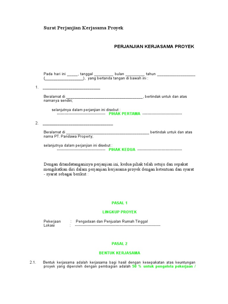 Detail Contoh Surat Perjanjian Kontrak Kerjasama Proyek Nomer 22